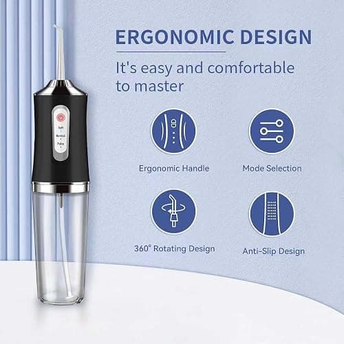 Water-Flosser-Cordless-Teeth-Cleaner MAKJUNS Water Dental Flosser with 3 Modes 4 Jets Rechargeable IPX7 Waterproof for Travel Home Braces(Black) thumbnail 3