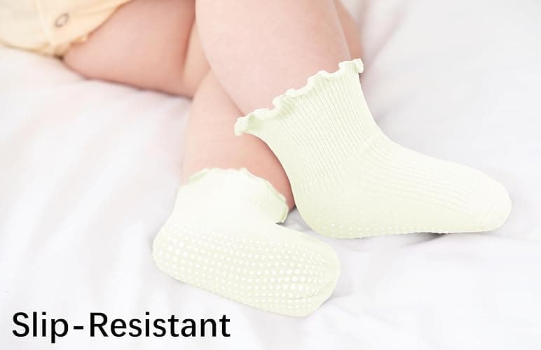 Sooneeya Baby Ruffle Socks - Toddler Girls Non-Slip Socks with Grips - Indoor Soft Cotton Frilly Ankle Sock thumbnail 2