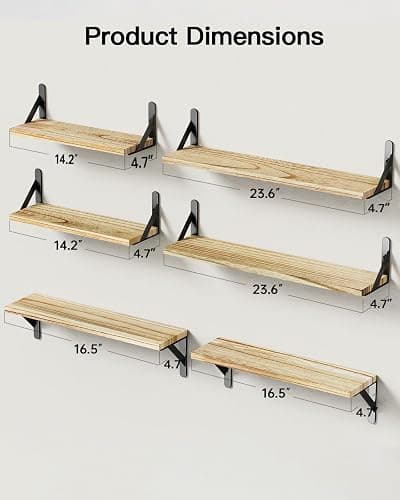 AMADA HOMEFURNISHING Long Wall Shelves, Rustic Farmhouse Style, Wood Floating Shelves for Wall Decor, Bathroom & Bedroom Storage, Living Room Book Shelves, 6pcs thumbnail 3