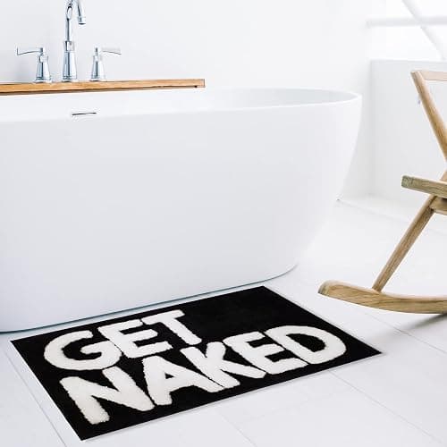 New Mungo Get Naked Bath Mat - Black Cute Bathroom Rugs with White Letters for Apartment Decor - Funny Black - Get Naked Rug for Bathroom - 31" x 20" thumbnail 7