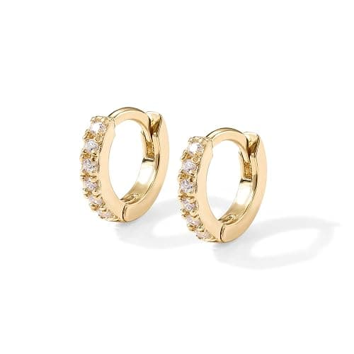 PAVOI 14K Gold Plated 925 Sterling Silver Posts Cubic Zirconia Mini Huggie Earrings for Women | Tiny Cartilage Helix Huggie Hoop Earrings thumbnail 3