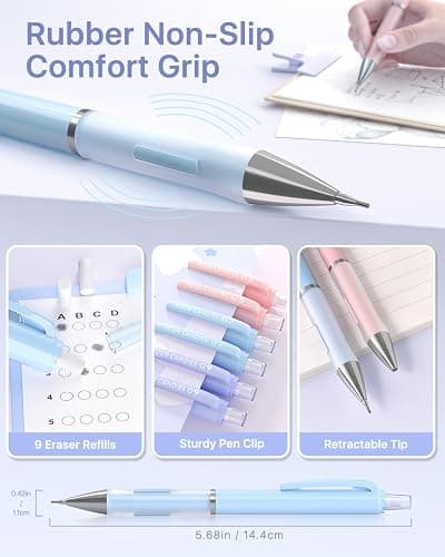 Four Candies Pastel Mechanical Pencil Set - 6PCS 0.5 mm & 0.7 mm & 0.9 mm Cute Mechanical Pencils with 360PCS HB Lead Refills, 3PCS Erasers and 9PCS Eraser Refills, Led Pencils Mechanical for Writing thumbnail 5
