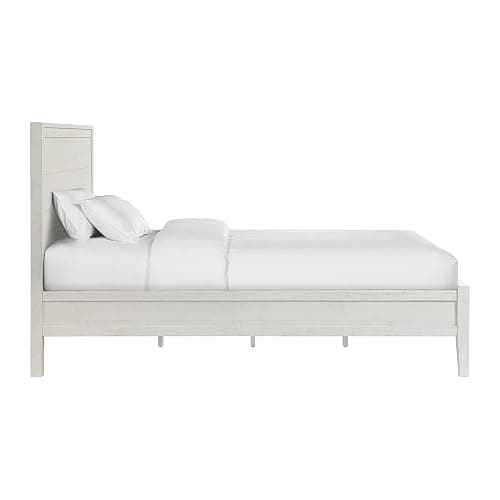 Arden Queen Size Panel Bed Frame – Solid Brazilian Pine Wood with High 50" Headboard, Low 18" Footboard, 8" Underbed Clearance – Rustic Boho Bedroom Style by Alaterre Furniture (Light Driftwood White) thumbnail 7