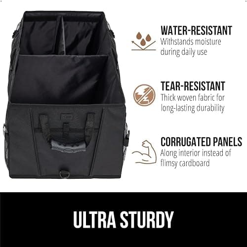 GORILLA GRIP Large Capacity Sturdy Trunk Storage Organizer, Slip and Water Resistant Collapsible Organization Container, Holiday Gifts for Men, Women, Multi Compartment Car or SUV Accessories, Black thumbnail 6