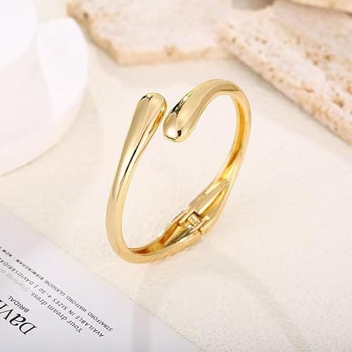 Gold Bangle Bracelets for Women Teens Trendy Chunky Gold/Silver Jewelry Adjustable Twist Cuff Bracelet Gifts thumbnail 5