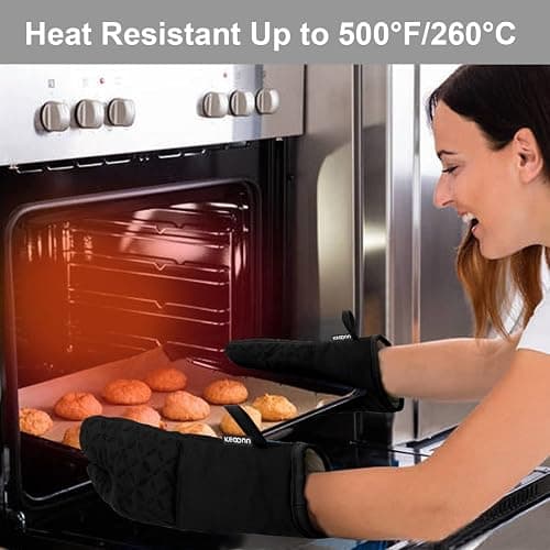 KEGOUU Oven Mitts and Pot Holders 6pcs Set, Kitchen Oven Glove High Heat Resistant 500 Degree Extra Long Oven Mitts and Potholder with Non-Slip Silicone Surface for Cooking (Black) thumbnail 6