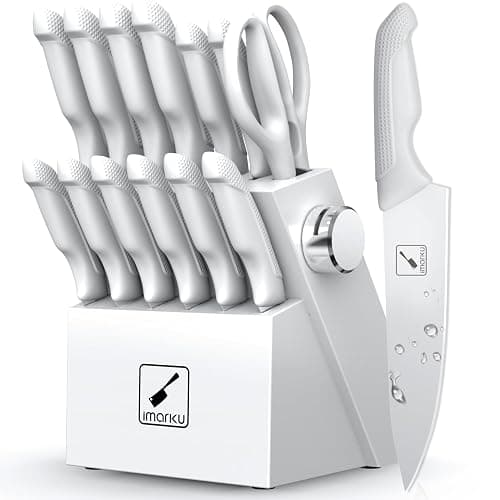 imarku Kitchen Knife Set, Japanese Knives Set For Kitchen, Stainless Steel Knife Set With Block, Kitchen Gadgets, White, Anti-Slip Handle, Dishwasher Safe - Image 1