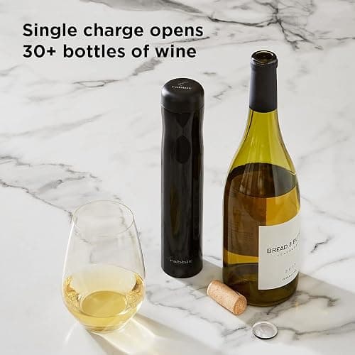 Rabbit Automatic Electric Corkscrew Wine Opener, Cordless Rechargeable, One-Touch Operation, Sleek Shiny Black Finish, Easy to Use for Wine Lovers thumbnail 6
