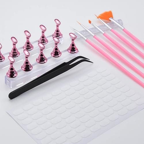 Nail Art Tools Set – 15pcs Nail Art Brushes, 5pcs Dual-Ended Dotting Pens, Nail Stand & Holder Kit, Brush Rack, Tweezers & Tape for DIY Nail Design thumbnail 7