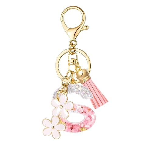 SELOVO Girls Pink Flower Chain Cute Keychain Initial Keychain Key Chain for Women - Image 1