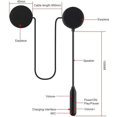 blueear Helmet Headphones Motorcycle Bluetooth Headsets Outdoor Waterproof Sports Headphone Loud Premium Bass Sound Auto Phone Answering ENC Noise Cancelling Clear Calls 60 Hours Playtime thumbnail 7