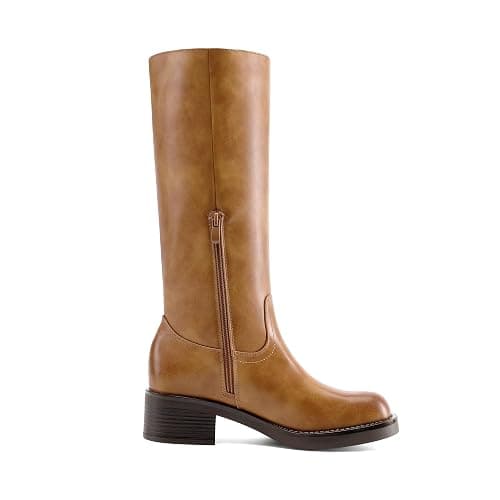 DREAM PAIRS Women's Square Toe Platform Chunky Block Heel Knee High Riding Boots | Square Round Toe,Riding Tall Boots,Side Zipper,Chunky Block Heel,Banana Yellow Brown Color,Summer Fall Fashion Daily Boots thumbnail 7