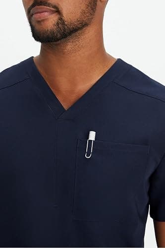 Fabletics Men's Helix 1-Pocket Scrub Top - MotionTech, Wrinkle-Resist, Chest Pocket, Anti-Shrink, Semi-Slim Fit thumbnail 4