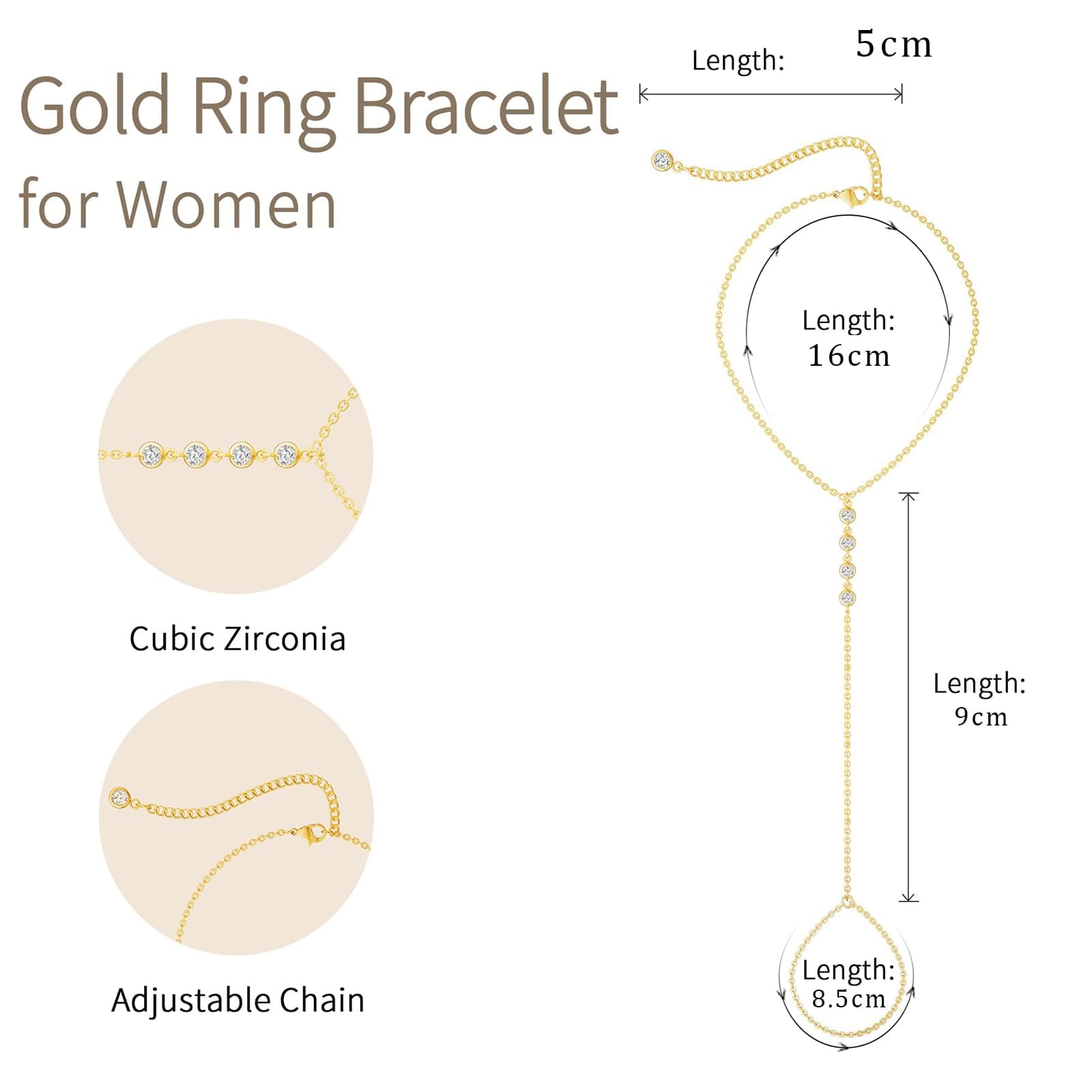 Gold Cubic Zirconia Crystal Rhinestone Bracelet Ring Fashion Jewellery for Women thumbnail 2