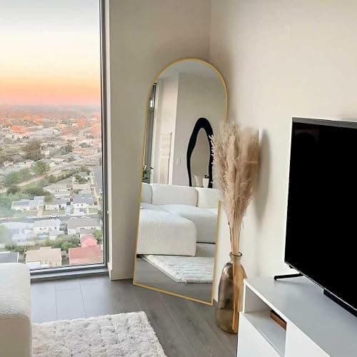 SUNQUEEN 58"x19" Floor Mirror Full Length, Arched Full Length Mirror with Stand, Full Body Mirrors for Bedroom Living Room or Cloakroom Gold thumbnail 6