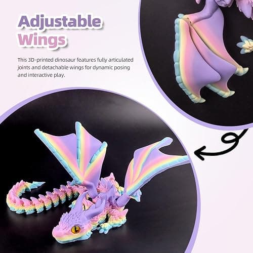 WUQIREN 3D Printed Dragon with Wings, 3D Printed Animals Toys, Fidget Dragon Toys, Flexible Articulated Winged Crystal Dragon Model, Desktop Pet Decor, Dragon Gift for Kids & Adult (Random-Rainbow) thumbnail 4