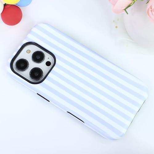 flewfun Magnetic for iPhone 15 Case Cute Stripes Phone Case, Shockproof Slim TPU and Hard PC Protective Phone Cover Compatible with MagSafe Designed for Women Girls, Blue and White thumbnail 8
