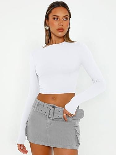 Trendy Queen Womens Long Sleeve Crop Tops Basic Slim Fitted Shirts Fashion 2025 Going Out Y2k Tops Teen Girl Clothes thumbnail 2