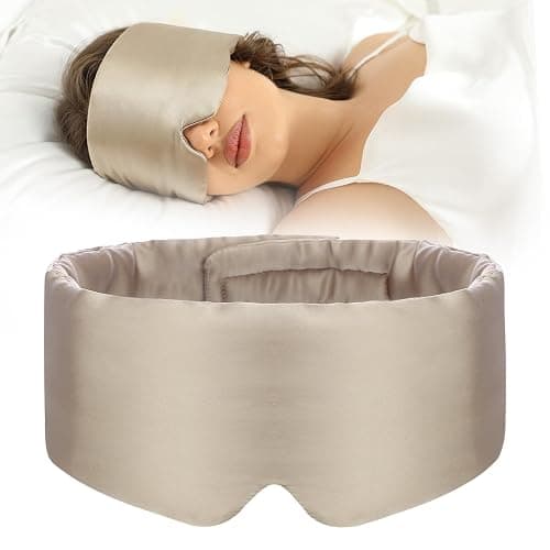 SECZIPE 100% Mulberry Silk Sleep Mask Eye Mask for Women Man with Adjustable Band, for Side Sleeper Blackout Sleep Mask for Travel Rest and Office Large Size (Taupe) - Image 1