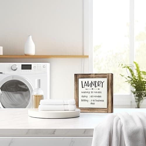 Laundry Decor, Laundry List Sign Decor, Laundry - Washing - Drying - Folding, Box Sign Wood Desk Sign Decor, Funny Laundry Room Decor, Farmhouse Decor for Laundry Room, Kitchen Decor thumbnail 5