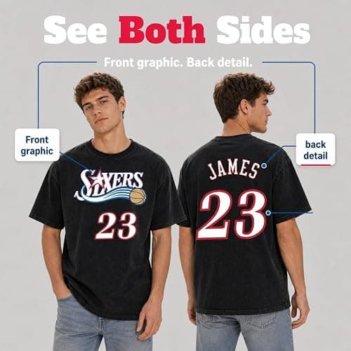 NICHEBEE Philly Basketball Fan Jersey-Style Retro City Hardwood Graphic Tee | Soft Heavyweight Cotton, Crack-Resistant Print, True-To-Size Unisex Fit, Back Print Number thumbnail 2
