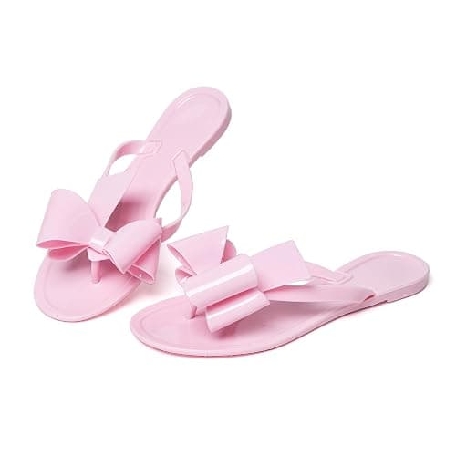 YANWENFANG Women Flip Flops Jelly Thong Waterproof Bow Summer Beach Rain Casual PVC Boho Vacation Flat Sandals - Image 1