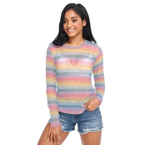 CTYSHTDL Women Mesh Tops Sexy- Sheer Long Sleeve Shirts Crew Neck Going Out Tops Summer Blouses - Image 1
