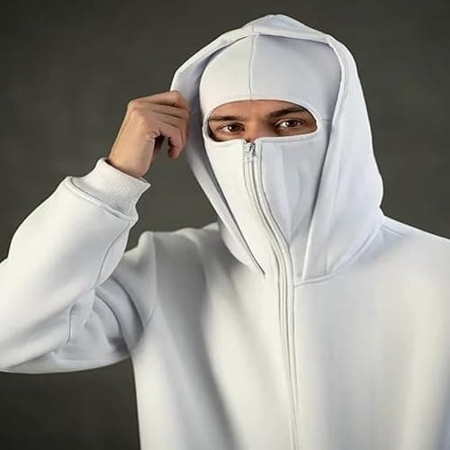 Generico Balaclava Ninja Zipper Hoodie with Built in Balaclava, Double Hooded Jacket Hoodie with Mask, Wind-Resistant Winter Hoodies thumbnail 4