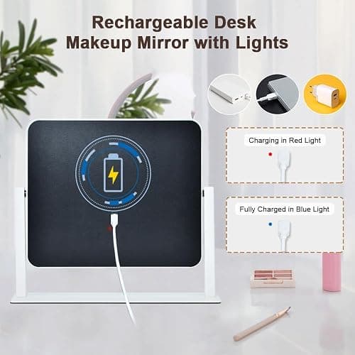 YEKKOPT Rechargeable Vanity Mirror with Lights, 14"×12" LED Makeup Mirror, Smart Touch Control, 3 Color Lighting with Adjustable Brightness,Cosmetic Mirror for Bedroom, Vanity Desk, Beauty Routine thumbnail 3