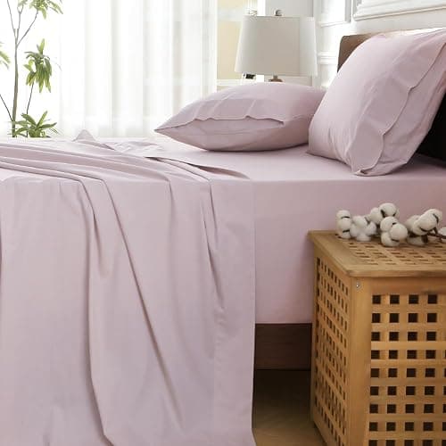 HYPREST Extra Deep Pocket Queen Sheet Sets Fits 18"-24" in Deep Mattress -100% Cotton Queen Sheet Set,Pink Hotel Luxury Soft Wrinkle Free Cooling Sheet Sets for Queen Bed Deep Pocket thumbnail 4