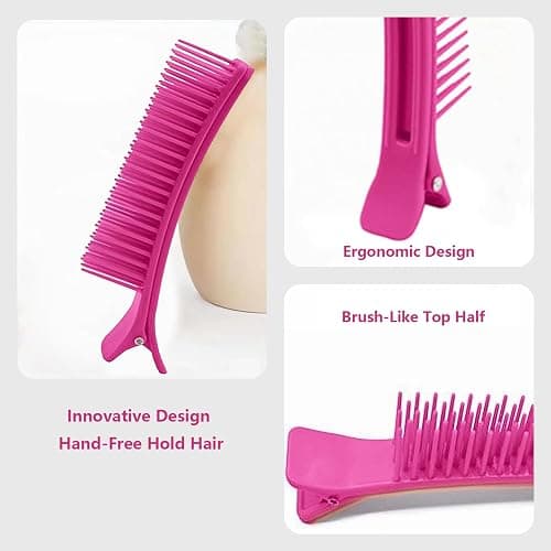 FUATY 2 Pcs Hair Sectioning Grip Clips for Coloring, Styling, Parting, Cutting, Foiling and Placing Hair Extensions, Hairstylist Non-slip Hair Clips Comb Salon Home Sectioning Teeth Hair Clips, Pink thumbnail 7