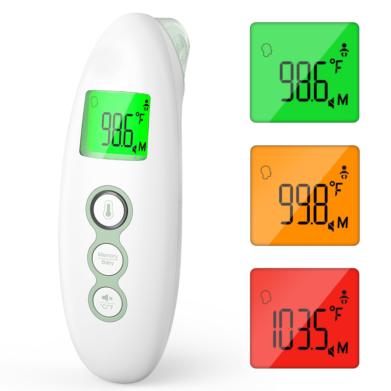 Momcozy Non-Contact Forehead and Ear Thermometer, Digital Infrared Thermometer for Adults and Children, with Child Mode, Fever Alarm Function, Mute and Memory Functions, Fast and Accurate Measurement - Image 1