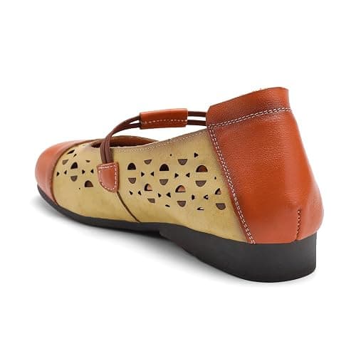 Drikler Women's Flat Shoes Retro Color Block Elastic Buckle Mary Jane Breathable Elegant Leather Walking Loafers thumbnail 6