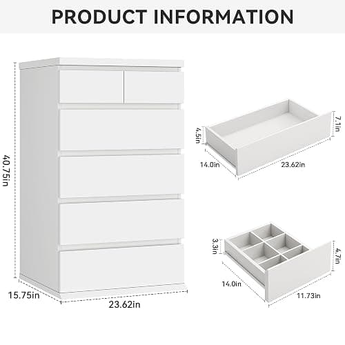 Jocoevol White Tall 6 Drawer Dresser for Bedroom,Dressers & Chests of Drawers with Jewelry Storage,Wood Storage Dresser with Deep Drawers for Living Room Hallway Entryway(40.75" L*23.62" W*15.75") thumbnail 2