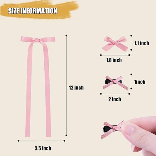 Mini Hair Bows for Women Girls Cute Hair Clips Small Alligator Long Tail Hair Ribbon Accessories -3 Styles -36P - Black White Pink thumbnail 2