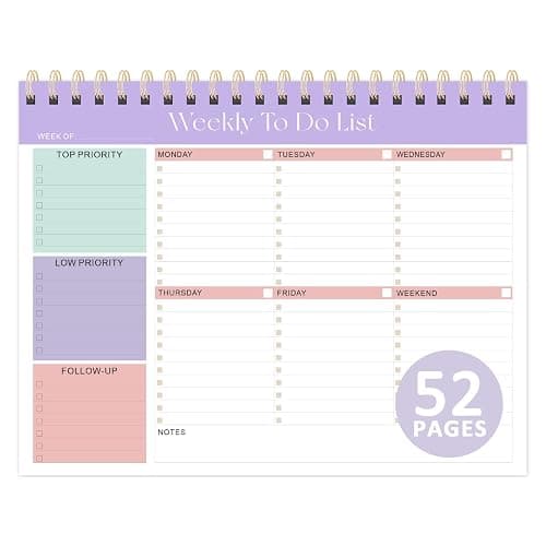 Weekly To Do List Notepad, 52 Undated Sheets (8.5"×11"), Undated Weekly Planner for Women & Men, Desk Accessories and Supplies for Office, Home, and School - Image 1