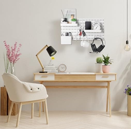 Keepo Pegboard Combination Kit, Pegboards and Accessories Modular Hanging for Wall Organizer, Crafts Organization, Ornaments Display, Nursery Storage, Peg Board (White, 22″×11″) thumbnail 6