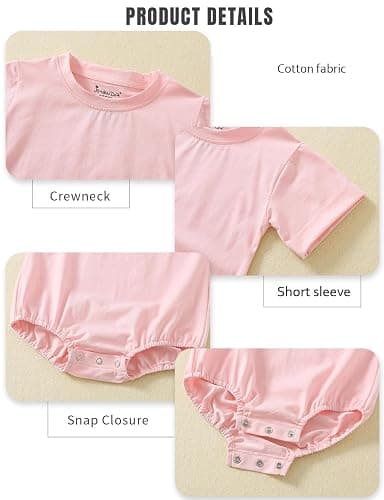 Jimonda Baby Bubble Rompers Boy Girl Cotton Shirt Clothes | Soft,breathable,skin-friendly fabric,Solid Color Outfits,Short Sleeve Button Bodysuit,2pcs set,Summer cool,Durable thumbnail 5
