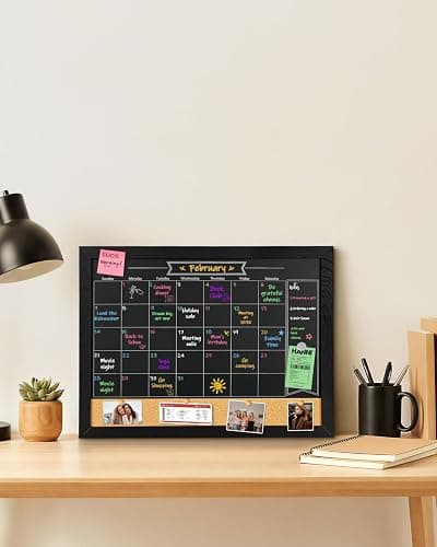 TORASO Magnetic Chalkboard Calendar Corkboard, Small Combination Chalk Board Bulletin Board, 13" x 17",Black Wood Framed Blackboard Calendar Cork Combo Board(ZHHB-BK-3343) thumbnail 6