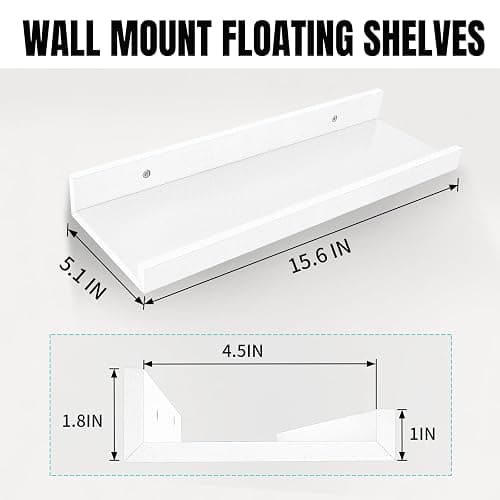 LaVie Home Floating Shelves for Wall Storage Set of 4, 15.6 Inch Picture Ledge Shelf, White Wall Shelves with Lip for Kitchen, Bedroom, Bathroom, and Living Room thumbnail 3