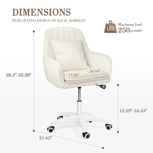 HDHNBA Office Chair, Adjustable Home Office Chair, 360° Swivel Computer Chair for Home Working, Makeup, Gaming, with Pillow and Thickened Seat Cushion,Beige thumbnail 2
