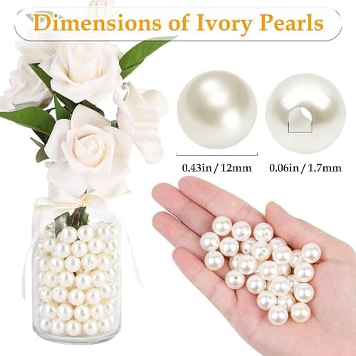 Pearl Beads for Craft, Anezus 200pcs Ivory Faux Fake Pearls, 12 MM Sew on Pearl Beads with Holes for Jewelry Making, Bracelets, Necklaces, Hairs, Crafts, Decoration and Vase Filler thumbnail 3