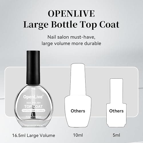 OpenLive 16.5ml Top Coat Clear Nail Polish, Quick Dry High Gloss Shine Large Volume Top Coat, Long Wear and Scratch Resistant for Women Salon DIY Nail Art thumbnail 7