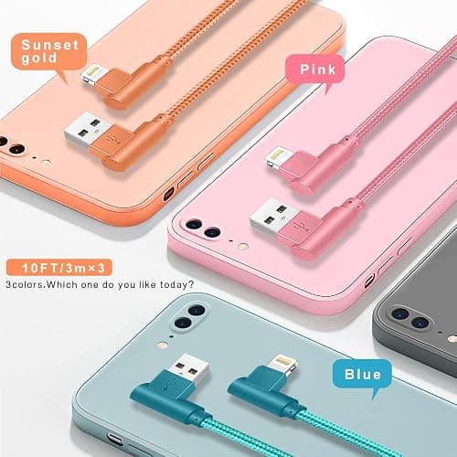 iPhone Charger, 3 Pack 10FT 90 Degree Charging Cable MFi Certified USB Lightning Cable Nylon Braided Fast Charging Cord Compatible for iPhone 14/13/12/11/X/Max/8/7/6/6S/5/5S/SE/Plus/iPad (10FT) thumbnail 2