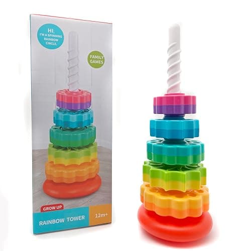 LBAIBB (1 PCS) Spinning Stacking Toy,Spin Toy for Toddlers 1-3,Sensory Toys for Toddlers 1-3,Rainbow Spin Tower,Autism Spin Stack Toys,Suitable for Gifts for Boys and Girl - Flowers thumbnail 4