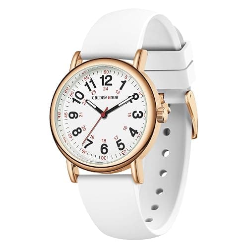 GOLDEN HOUR Waterproof Nurse Watch for Medical Professionals, Students Women Men - Military Time Luminouse Easy Read Dial, 24 Hour with Second Hand, Colorful Silicone Band - Image 1