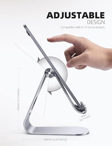 Lamicall Tablet Stand, Adjustable Tablet Holder - Desktop Stand Dock Holder Compatible with 4-13" Tablets Such as iPad Pro 11, 9.7, 10.5, 12.9 Air Mini, Kindle, Tab, iPhone Air 17 Pro Max, Silver thumbnail 5