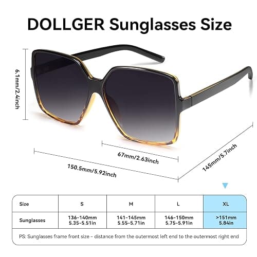 Dollger Oversized Square Sunglasses for Women Big Large Wide Fashion Shades for Men UV Protection Unisex thumbnail 7