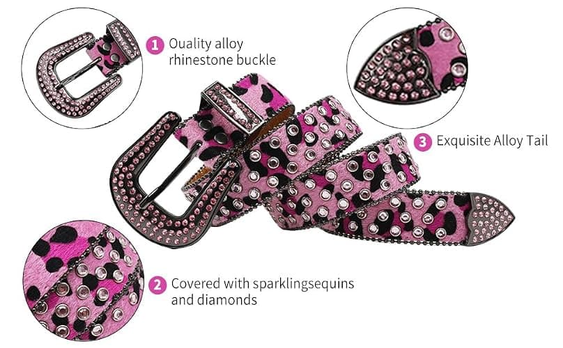 Vxrxal Rhinestone Belt Leopard Print Bling Belts For Women Luxury BB Y2K Cowgirl Belts for Jeans, Festival Gifts Belt thumbnail 3
