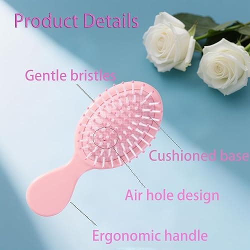 12 pcs Mini Hair Brush,Travel Detangling Brush with Exquisite Packaging Box,Mini Brush for Most Hair Types,Bridesmaid Party Christmas Stockings Filling Wet Hair Brushes (Pink) thumbnail 3
